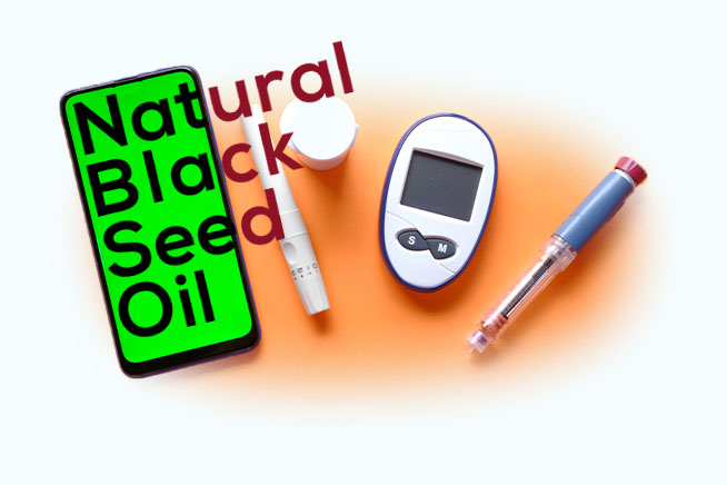 image of diabetes treatment devices next to a smartphone with the words natural black seed oil coming out on elhawag article